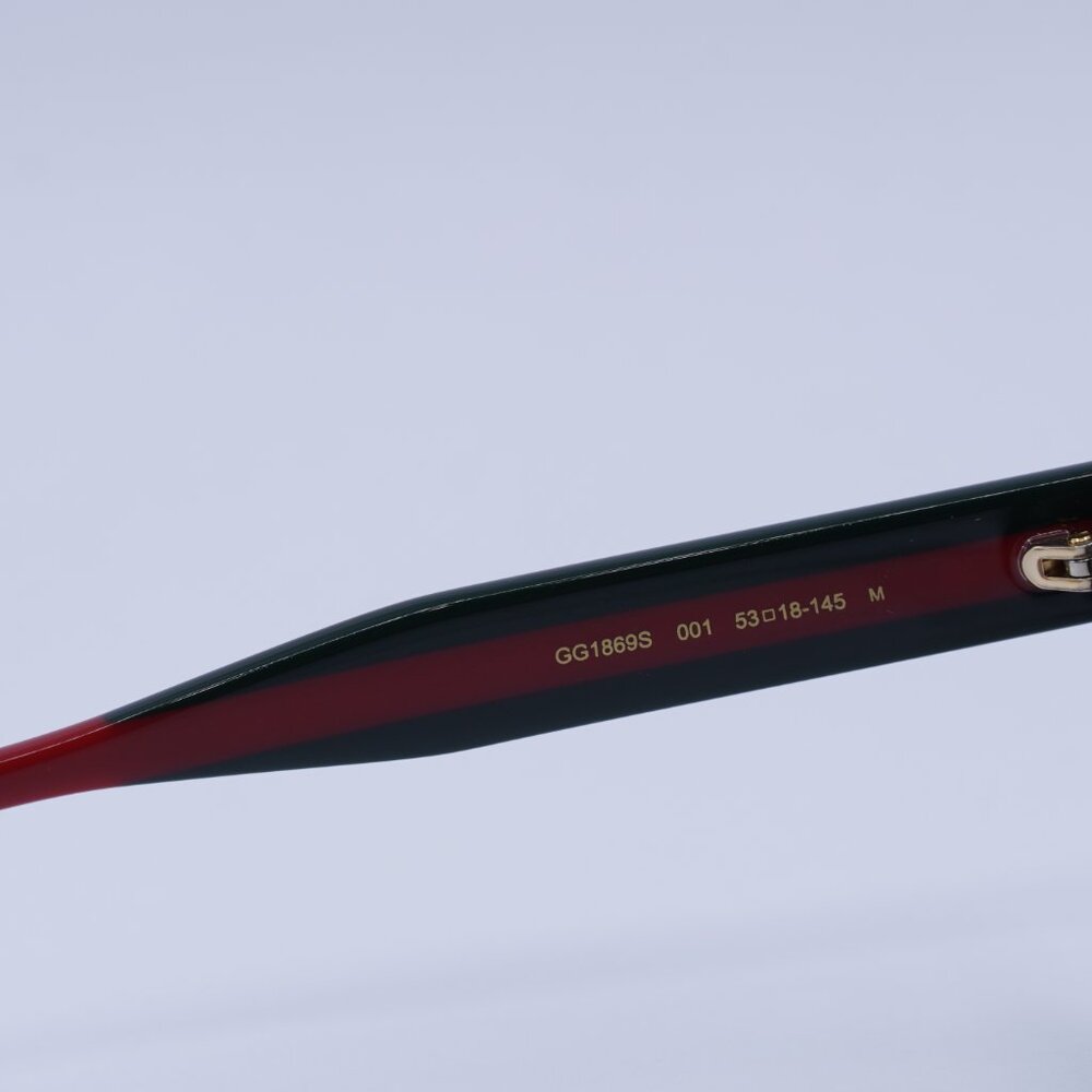 Gucci GG1869S 001 Sunglasses Shiny Black/Green/Red Square Frame, Grey Lenses - Picture 6 of 9